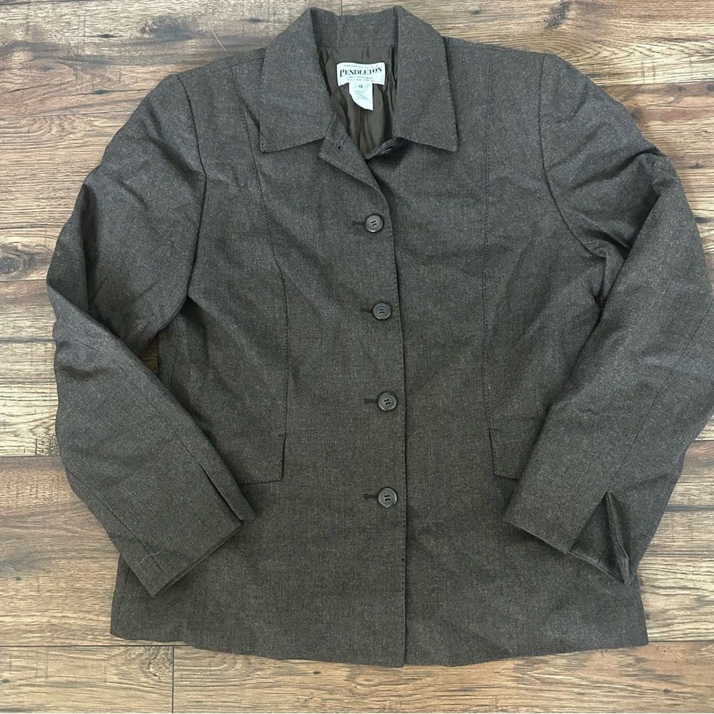 Vintage Pendleton Brown Wool Blazer Womens Sz 10 classic workwear EUC